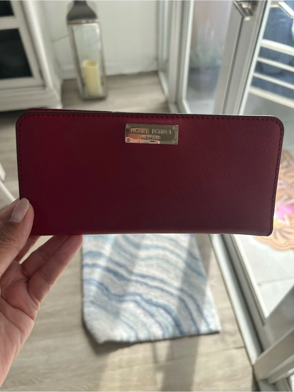 henri bendel Burgundy Saffiano Wallet with Gold Plate